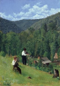O fazendeiro e seu filho na colheita, 1879 de Thomas Pollock Anschutz