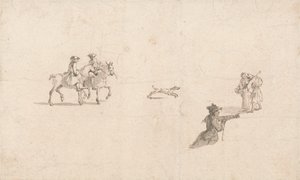 Cavaleiros, Figuras e um Cão (caneta e tinta no papel) de Thomas Ross