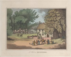 Uma vista em Devonshire, de Sketches from Nature, 1822., 1822. Criadores: Thomas Rowlandson, Joseph Constantine Stadler. de ThomasThomas Rowlandson, Joseph Constantine Stadler Thomas Rowlandson, Joseph Constantine Stadler