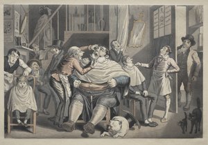 Uma barbearia de Thomas Rowlandson