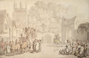 Um treinador que se prepara para deixar Canterbury Gate, Igreja de Cristo, Oxford, c.1810-15 de Thomas Rowlandson