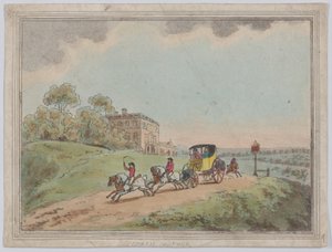 Uma carruagem puxada por quatro cavalos (de «Rustic Sketches») de Thomas Rowlandson