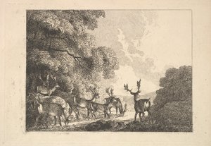 Um grupo de veados bebendo, 1784-88. de Thomas Rowlandson
