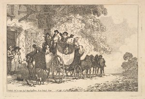 Uma diligência carregada em frente a uma estalagem de Thomas Rowlandson