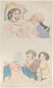 Um homem seduzido por uma mulher e fumando um cliente, 1800 ., 1800 . de Thomas Rowlandson