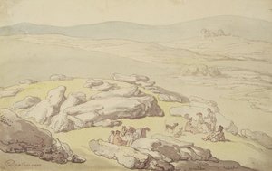 Um piquenique em Dartmoor (caneta e tinta e aquarela sobre papel) de Thomas Rowlandson