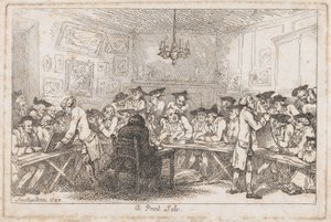Uma venda de impressão - um leilão noturno, 1788., 1788. de Thomas Rowlandson