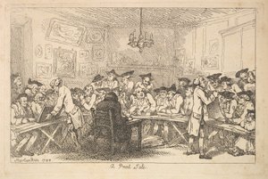 Uma venda de impressão - um leilão noturno, 1788. de Thomas Rowlandson