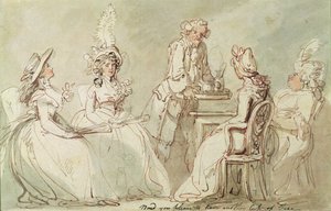 Uma festa do chá (caneta e tinta, lápis e w - c no papel colocado no suporte) (frente de 238964) de Thomas Rowlandson