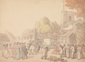 Uma cena de aldeia junto a uma igreja de Thomas Rowlandson