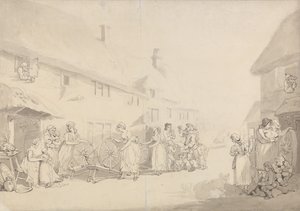Uma cena de aldeia com raparigas a fiar de Thomas Rowlandson