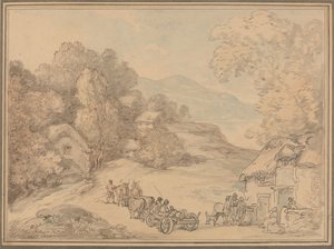 Uma aldeia numa paisagem montanhosa de Thomas Rowlandson