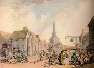 Uma cena inglesa antiga da vila, século XVIII. 1941 de Thomas Rowlandson