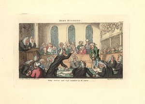 Estar nervoso e ser interrogado pelo Sr. Garrow. de Thomas Rowlandson
