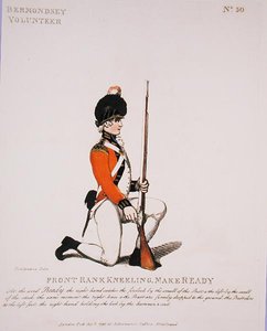 Bermondsey Volunteer, prato 50 de "Loyal Volunteers of London and Environs", publicado em 1798 (cor litho) de Thomas Rowlandson