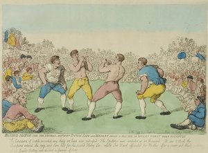 Jogo de boxe para 200 guinéus entre Dutch Sam e Medley (gravura colorida) de Thomas Rowlandson