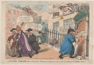 Chelsea Parade ou um Croaking Member Surveying The Inside Outside and Backside of ..., 4 de março de 1809. de Thomas Rowlandson