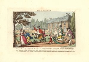 Crianças brincando em carrinhos cortando um cascalho recém-rolhado de Thomas Rowlandson