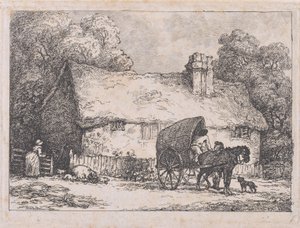 Casinha de campo com carroça e porcos de Thomas Rowlandson
