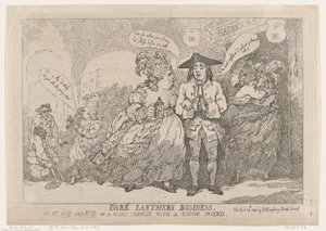 Dark Lantern Business, ou Sra. Hob e Nob On a Night Canvas With a Bosom Fri..., 24 de abril de 1784. de Thomas Rowlandson