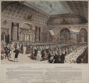 Jantar em comemoração da emancipação da Holanda da França, Cidade de Londres Tavern, Bishopsgate, 1814 (aquatint) de Thomas Rowlandson