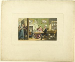 Doctor Syntax retornou de sua turnê, de The Tour of Doctor Syntax de Thomas Rowlandson