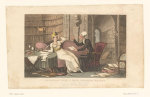 O Doutor Syntax com uma mulher numa biblioteca de Thomas Rowlandson
