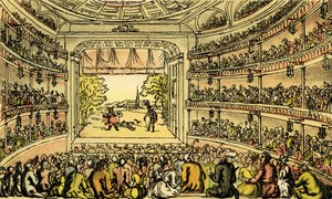 "Dr. Sintaxe no Covent Garden Theatre de Thomas Rowlandson