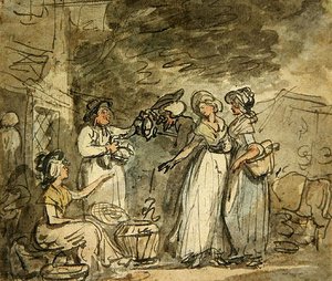 Dr Sintaxe de negociação de patos (caneta e tinta e aquarela sobre papel) de Thomas Rowlandson