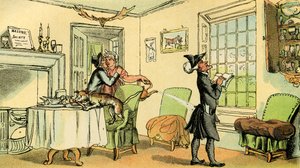 "Dr. Sintaxe copiando a inteligência da janela de Thomas Rowlandson