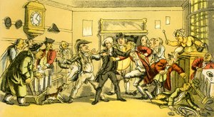 "Dr. Sintaxe presente numa discussão de cafetaria de Thomas Rowlandson