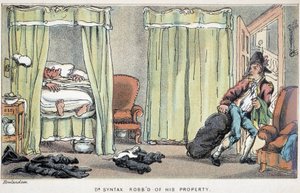 O assalto à casa do Dr. Syntax enquanto dormia - em "Os três passeios do Dr. Syntax: em busca do consolo pitoresco e de uma esposa", de William Combe, doente. Rowlandson de Thomas Rowlandson