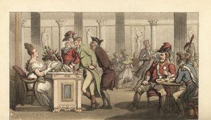 Cavalheiro inglês flertando com o Fair Limonadiere em um café em paris de Thomas Rowlandson