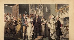 Cavalheiro inglês a casar com a sua noiva numa casa senhorial de Thomas Rowlandson
