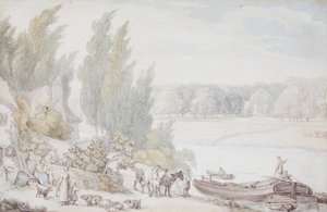 Quinta nas margens de um rio de Thomas Rowlandson