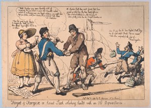 Esqueça e perdoe, ou Jack honesto apertando a mão de um velho conhecido, Se..., 3 de setembro de 1799 de Thomas Rowlandson