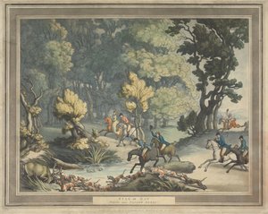 Caça à raposa [conjunto de quatro]:  2.  Veado encurralado. / Cena perto de Taplow, em Berks de Thomas Rowlandson