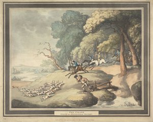 Caça à raposa [conjunto de quatro]:  3. Perseguição à raposa / Cena junto ao matagal de Maidenhead de Thomas Rowlandson