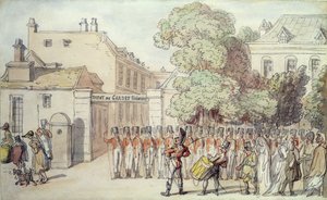French Soldiers on Parade (caneta e aquarela sobre papel) de Thomas Rowlandson