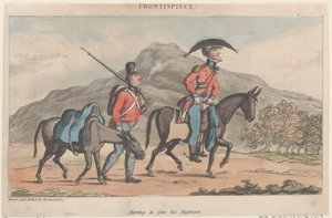 Frontispício: Começando a se juntar ao seu regimento, de The Military Adventures of Johnny Newco..., 1815. de Thomas Rowlandson