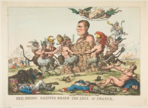 Cães do inferno reunindo-se em volta do ídolo da França, 8 de abril de 1815. de Thomas Rowlandson