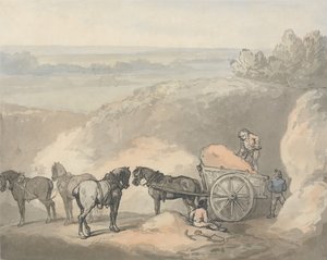 Cavalos e uma carroça numa pedreira de areia de Thomas Rowlandson