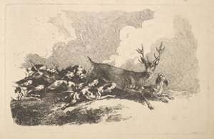 Cães caçando um veado, 1784-88. de Thomas Rowlandson
