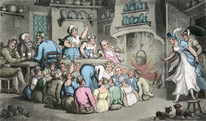 Caçando o deslizador, ilustração "do vigário de Wakefield" por Oliver Goldsmith, bar. Ackermann, 1817 (gravura colorida à mão) de Thomas Rowlandson
