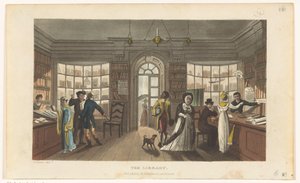 Interior de uma biblioteca de empréstimo de Thomas Rowlandson