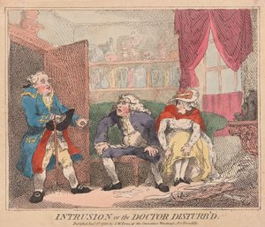 Intrusão ou o Médico Disturbd, pub. 1786 (gravura colorida à mão) de Thomas Rowlandson