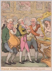 Negociantes italianos da imagem Humbuging meu senhor Anglaise, bar. 1812 (gravura colorida à mão) de Thomas Rowlandson