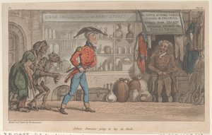 Johnny Newcome vai deitar em Stock, de The Military Adventures of Johnny Newcome, 1815., 1815. de Thomas Rowlandson