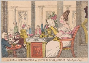 La Belle Liminaudiere no Caffee de Mille Collone, Palais Royal, Paris, pub. 1814 (gravura colorida à mão) de Thomas Rowlandson