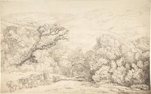 Paisagem com bois e uma árvore abatida de Thomas Rowlandson